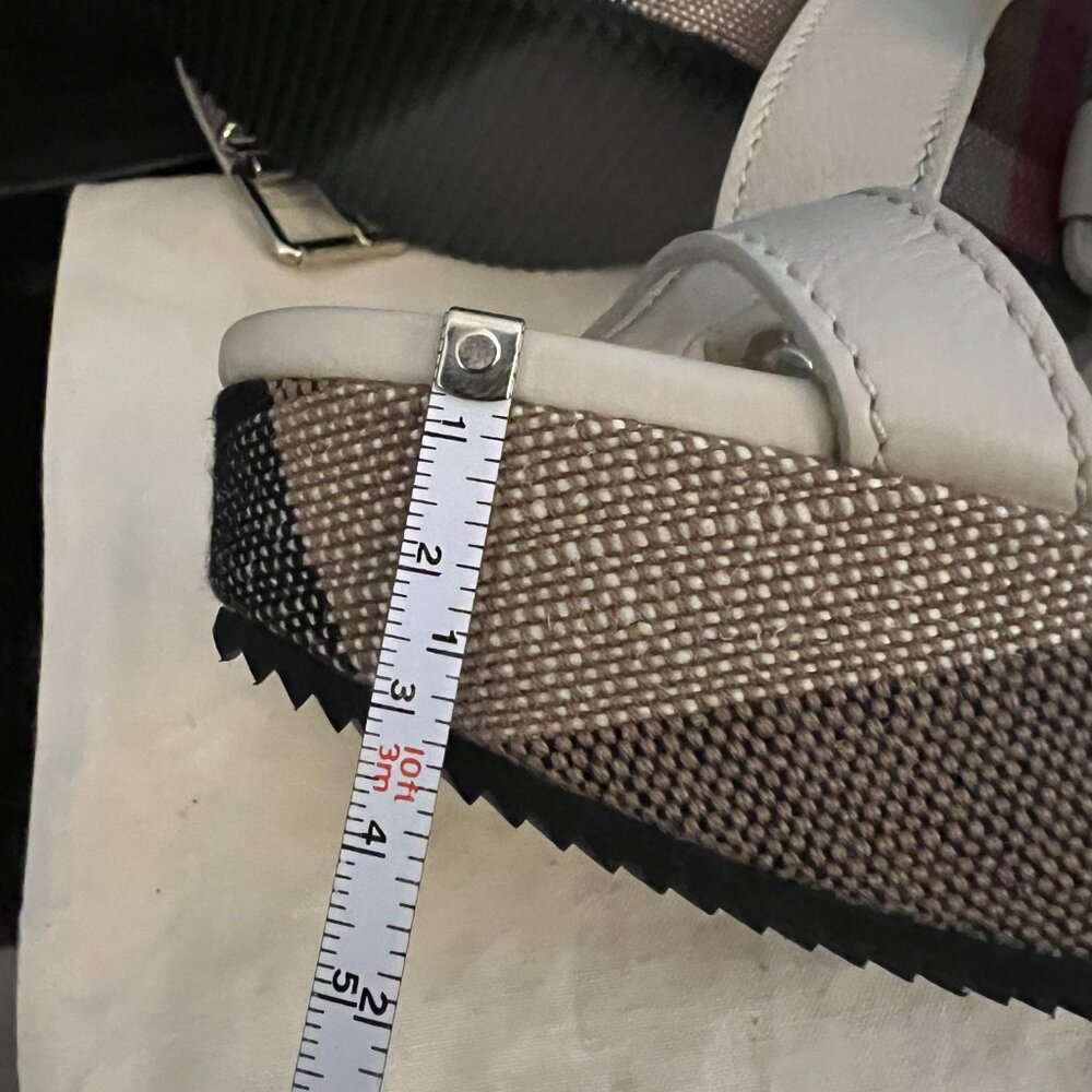 Burberry Brit Check White Leather Goldfinch Wedge Women's Sandals - Picture 11 of 15